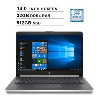 2019 Premium HP 14 Inch HD Laptop (Intel Dual Core i3-8130U up to 3.4GHz, 32GB RAM, 512GB SSD, Intel HD Graphics 620, Bluetooth, HDMI, Win10, Silver) (Renewed)