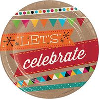 Creative Converting 8 Count Sturdy Style Paper Dessert Plates, 7", Birthday Kraft