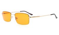Eyekepper Computer Reading Glasses-Better Sleep Readers-97% Blue Light Blocking-Memory Titanium Half-Rim Men, Dark Orange Tinted Lens(Gold, 1.50)