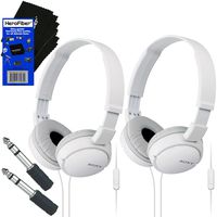 Sony MDRZX110AP ZX Series Extra Bass Smartphone Headset with Mic (White) + 3.5mm Mini Plug to 1/4 inch Headphone Adapter & HeroFiber Ultra Gentle Cleaning Cloth (2 Pack)