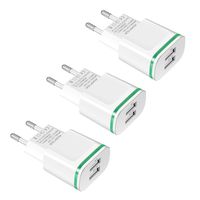 Power-7 European Plug Adapter, 3-Pack 2.1A Dual USB Wall Charger US to Europe Travel Power Adapter Compatible with iPhone 11/11 Pro/11 Pro Max/Xs/XR/X/8/7/6 Plus, iPad, Samsung, LG, Android Phones