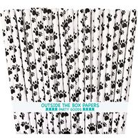 Outside the Box Papers Dog Theme Paw Print Paper Drinking Straws 7.75 Inches 75 Pack Black, White