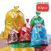 Jocacti 65 Christmas Gift Bags, 5 Different Styles, with Ribbon Ties and Christmas Gift Tags, for Wrapping Gifts