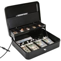 Jssmst Large Locking Cash Box with Money Tray, Metal Money Box with Key Lock, Black, CB02304XL