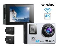 WiMiUS Action Camera 4K 16MP Dual Screen 131 Feet Underwater Camcorders WiFi Bicycle Helmet Cameras 2 Pcs Rechargeable Batteries Waterproof Case with Kit of Accessoriess, Silver