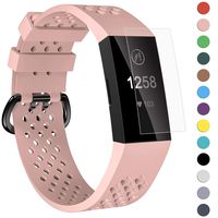 Velavior Breathable Bands for Fitbit Charge 3/ Charge3 SE, Waterproof Silicone Sports Band with Air Holes, Adjustable Replacement Wristbands for Women Men Small Large (Large, Baby Pink)