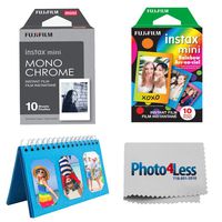 Fujifilm Instax Mini Rainbow Film (10 Sheets) + Fujifilm Instax Mini Monochrome Film (10 Sheets) + Album for Fuji Instax Photos - Instant Film Bundle