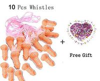 10 Pack Bachelorette Party Whistles Necklace Pecker Whistle with Ribbon&Feather for Bridal Shower Wedding Hen Party Supplies and Free Assorted Confetti