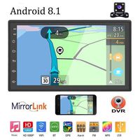 Liehuzhekeji Android 8.1 Double Din Car Radio Receiver, Universal Multimedia Player, 7" HD 2.5D Screen Stereo Receiver, Support Mirror Link Built-in Bluetooth WiFi/GPS/Navigation/Aux-in+Backup Camera