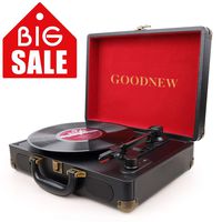 GOODNEW Vinyl Record Player Turntable, Built in Speakers, Support Headphone & RCA Outputand AUX (3.5mm) Input Jack & Bluetooth Connection