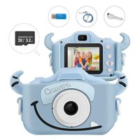 Kids Camera, Enow 16MP Dual Digital Video Camera, DIY Creative Camcorder Child Toys for Boys Girls, Mini 2.0 Inch HD Rechargeable Anti-drop Shockproof Shell, Cartoon Blue (32GB SD Card Included)