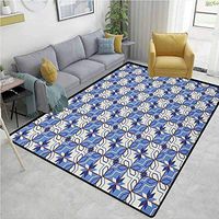 YucouHome Moroccan Solid Door Mat Welcome, Geometric Composition with Checkered Squares Grid Tiles Angled Lines Flowers, Durable Carpet Area Rug - Living Dinning Room Bedroom Rugs and Carpets(2'x 6')