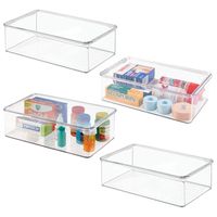 mDesign Stackable Plastic Storage Bin Box with Hinged Lid - Organizer for Vitamins, Supplements, Serums, Essential Oils, Medicine Pill Bottles, Adhesive Bandages, First Aid Supplies - 4 Pack - Clear