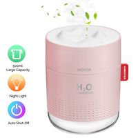 Portable Mini Humidifier, 500ml Small Cool Mist Humidifier with Night Light, USB Personal Desktop Humidifier for Baby Bedroom Travel Office Home, Auto Shut-Off, 2 Mist Modes, Super Quiet (Pink)