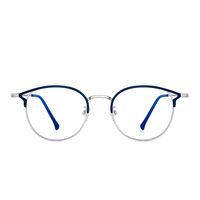 Designer Blue Light Blocking Computer Glasses Metal Round Cateye Eyeglasses for Women Reduce Eye Strain Blue Silver