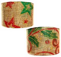 3-Yards Christmas Holiday Burlap Glitter Stars & Leaves Gift Wrap Ribbon (Set of 2)