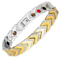 Stainless Steel Bracelet Red Blue Gold Tri-Color Stitching V-Shaped Titanium Steel Bracelet Magnet Bracelet Male