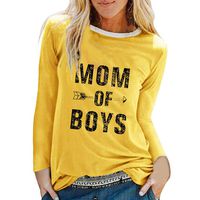 HebeTop Mom of Boys Letter Print T-Shirt Women Long Sleeve O Neck Tops Tee Yellow