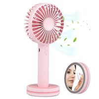 Accering Mini Portable Handheld Fan with Makeup Mirror, 2000mAh Rechargeable Battery Operated Electric Personal Fan for Office, Home, Traveling, Outdoor - Pink