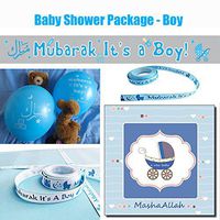 Mubarak It's a Boy! A 5 Item Package Consists of a Banner, Balloons, a Card, and 2 Gift wrap Ribbons