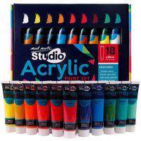 Mont Marte Acrylic Paint Set 18 Colours 36ml, Perfect for Canvas, Wood, Fabric, Leather, Cardboard, Paper, MDF and Crafts