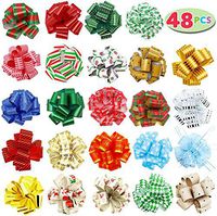 48 PCs Christmas Gift Wrap Pull Bows (5” Wide) with Ribbon for Boxing Day Decorations, Holiday Décor Present Wrapping.