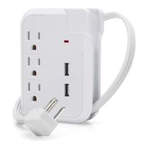 Power Strip USB with Surge Protector 3 Outlet ETL Approval Right Angle Flat Plug 18 inches Short Extension Cord Mini Travel Charging Station for PC Phone Indoor Home Office SUPERDANNY