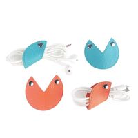 Cassenger Cord Keeper Management 4-Pack for Earbud Cable Organizer USB Cable Clips Genuine Leather (Orange/Blue)