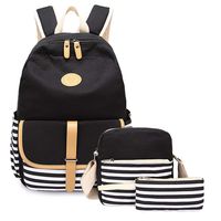 Lmeison Teens Girls Backpack, Canvas School Backpack Set Striped Student Bookbags 3 in 1 with Shoulder Bag and Clutch Purse Laptop Backpack Travel Daypack Shoulder Bag
