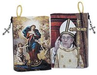 Catholic Our Lady Undoer of Knots & Pope Francis Icon Cloth Tapestry Rosary Zipper Close Pouch 5 3/8 Inch