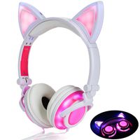 Headphone Cat Ear Headset,LED Light with USB Chargeable Foldable Earphones for Kids Teens Adults, Compatible for Ipad,Tablet,Computer,Mobile Phone LX-R107 (Pink)