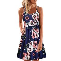 JQjian Vintage Boho Summer Sleeveless Beach Printed Short Mini Fashion Dress for Women (L, Navy)