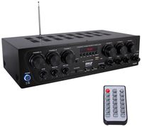 Upgraded 2018 Wireless Bluetooth Karaoke -  6 Channel 750 Watt Home Audio Sound Power Stereo Receiver Amplifier w/ USB, Headphone, 2 Microphone Input w/ Echo, Talkover for PA  - Pyle PTA62BT