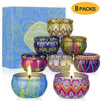 YYCH Scented Candles Gift Set (Lemon, Fig, Lavender, Spring Fresh,Rose ，Jasmine，Vanilla，Bergamot) Soy Wax Tin Candles, Natural Fragrance Candles for Stress Relief and Aromatherapy Candles Set of 8