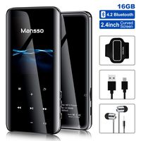 Mp3 Player, Mansso 16GB MP3 Players with Bluetooth 4.2, Portable HiFi Lossless Sound Music Player with 2.4'' Curved Screen, FM Radio Voice Recorder E Book, Expandable up to 128 GB (Black)
