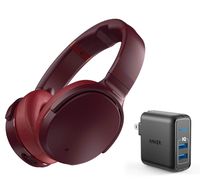 Skullcandy Venue Active Noise Canceling Over-Ear Wireless Bluetooth Headphone Bundle with Anker 2 Ports USB Wall Charger - Moab/Red