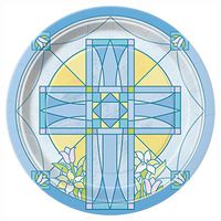 Blue Sacred Cross Religious Dessert Plates, 8ct