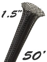 Electriduct 1.5" Black PET Expandable Braided Sleeving Cable Mesh Flexible Wire Sleeve - 50 Feet
