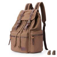FLEXIPAGE Leather Canvas Vintage Retro Backpack High Capacity College School Hiking Travel Laptop Schoolbag for Men Women (Coffee)
