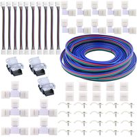 5050 LED Strip 4pin Connectors Kit- Includes 32.8FT Extension Cable, 5X T Connectors,10x L Connectors,10x Gapless Connectors,10x Strip to Strip Jumpers,3X Strip to Wire Quick Connectors,20x Fix Clips