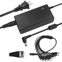TKDY 12V 5A Power Supply 60W AC DC Adapter Charger with 8 Way CCTV Power Splitter Cable for CCTV Cameras, LED Strip Light (Black).