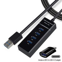 [3.3FT Long Extended Cable] ApexOne 4 Port USB 3.0 Splitter with Type C Adapter, High-Speed 5Gbps USB 3.0 Data Hub for Xbox One Slim/360/X, Laptop PC, iMac Pro, Mac Mini/Pro, Surface Pro, Printer, TV
