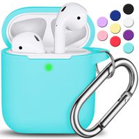 AirPods Case Cover with Keychain, R-fun Full Protective Silicone AirPods Accessories Skin Cover for Women Girl with Apple AirPods Wireless Charging Case, Front LED Visible-Mint Green