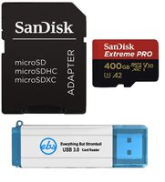 SanDisk 400GB MicroSDXC Memory Card Extreme Pro Works with GoPro Hero8 Black, Max 360 Action Cam U3 V30 4K A2 Class 10 (SDSDQXCZ-400G-GN6MA) Plus 1 Everything But Stromboli (TM) 3.0 Micro Card Reader