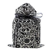 Reusable Fabric Gift Bag with Flowers and Swirls for Bridal Shower, Wedding Gift, Mother's Day or Any Occasion (Black & White, Standard 10 Inches Wide by 15 Inches High)