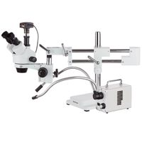 AmScope 3.5X-180X Zoom Stereo Trinocular Microscope on Dual-Arm Boom Stand with Dual-Fiber-Optic LED Illuminator + 5MP USB2.0 Camera