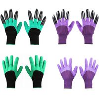 Garden Genie Gloves with Claws（2019 Upgrade）, Waterproof and Breathable Garden Gloves for Digging Planting, Best Gardening Gifts for Women and Men (Purple 2 Pairs and Green 2 Pairs)
