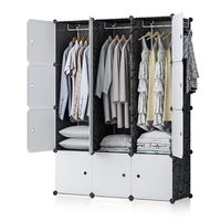 YOZO Modular Wardrobe Closet Plastic Dresser Clothes DIY Portable Cube Storage Organizer Bedroom Armoire, 12 Cubes, Depth 18 inches, Black