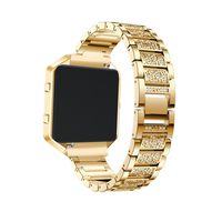 GBSELL Diamond Stainless Steel Watch Band Replacement Strap with Metal Frame for Fitbit Blaze (Gold)