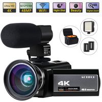 Video Camera 4K Camcorder Ultra HD 48MP WiFi Night Vision Digital Vlogging Cameras Recorder with Microphone for YouTube 3.0'' Touch Screen 16X Digital Zoom, Wide Angle Lens, LED Light and 2 Batteries